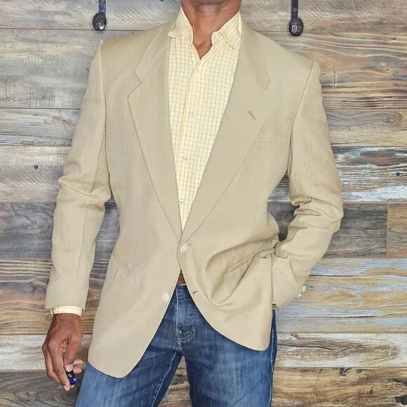 Vintage Pierre Cardin Wool Linen Beige Blazer Jacket 40R - Picture 2 of 11